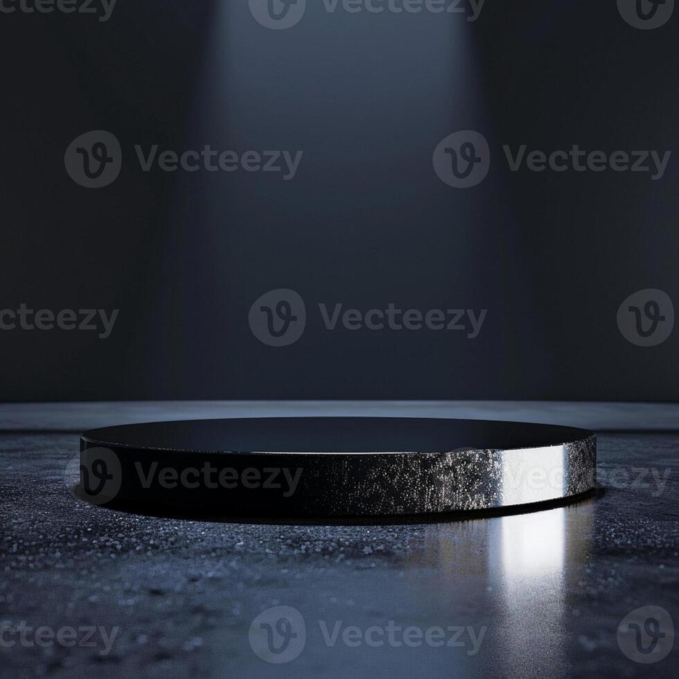 An empty podium in a dark room with a spotlight photo
