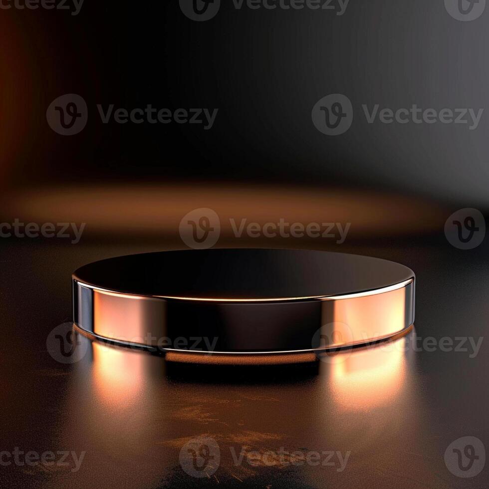 A black and gold round table with a light shining on it photo