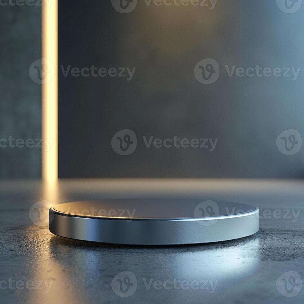 A silver object on a table in front of a wall photo