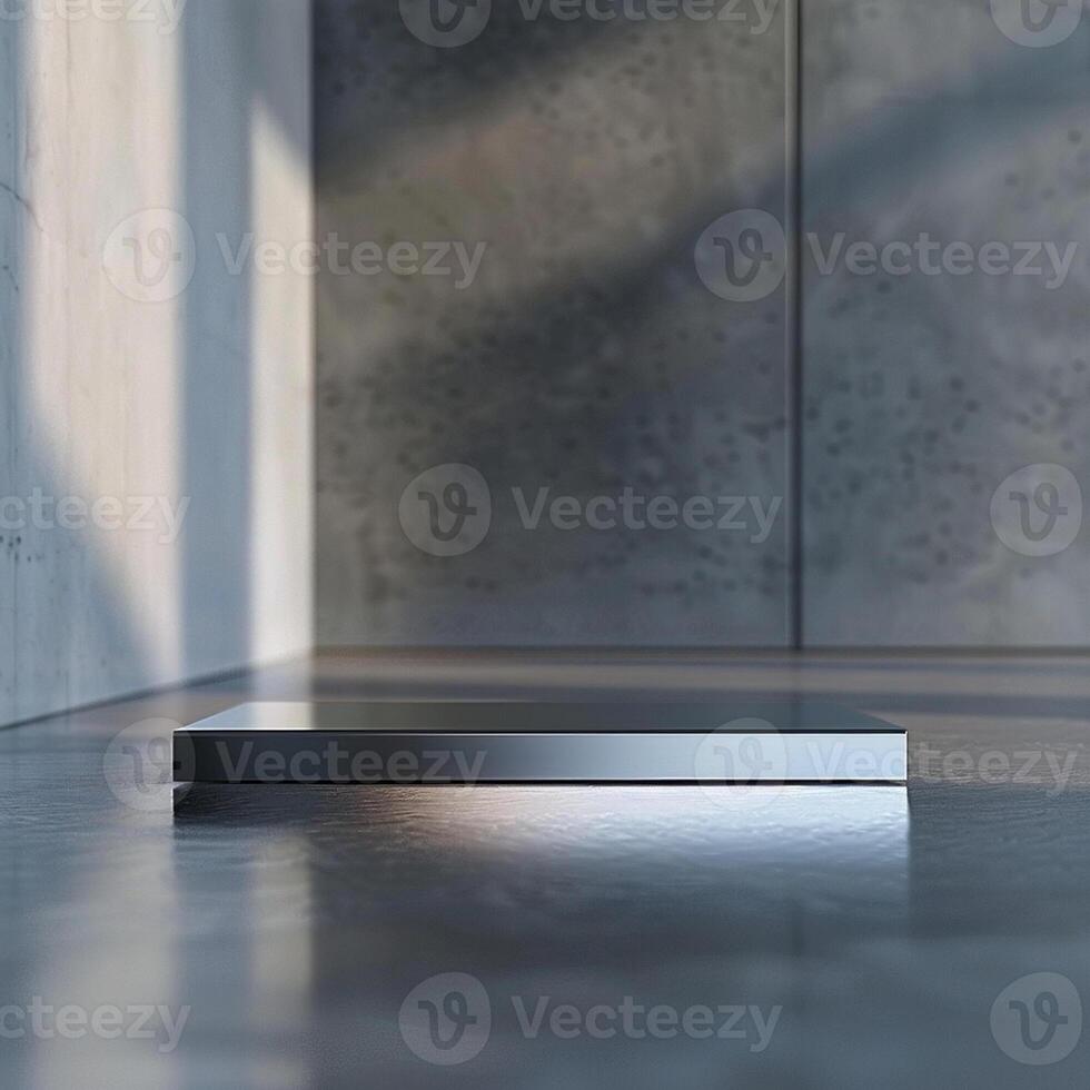 A metal box sitting on a concrete floor photo
