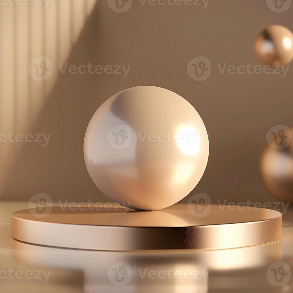 A white sphere on top of a table with other spheres photo