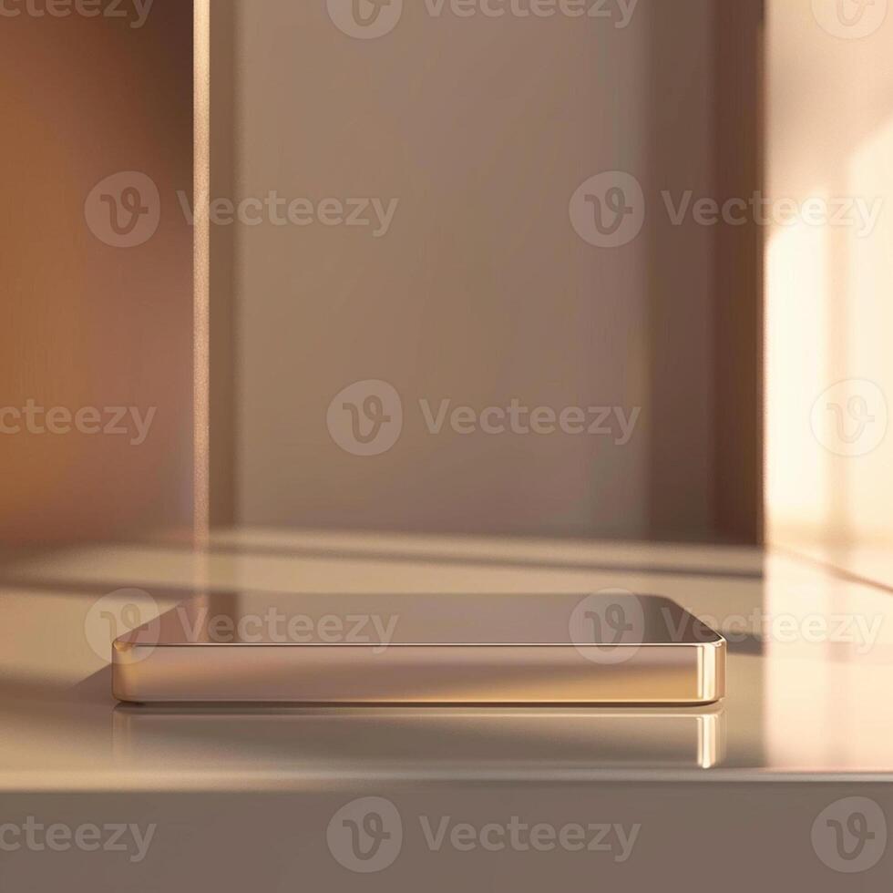 A smartphone sitting on a table in front of a window photo