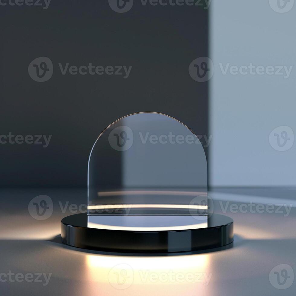 A glass dome on a table with a light shining through it photo
