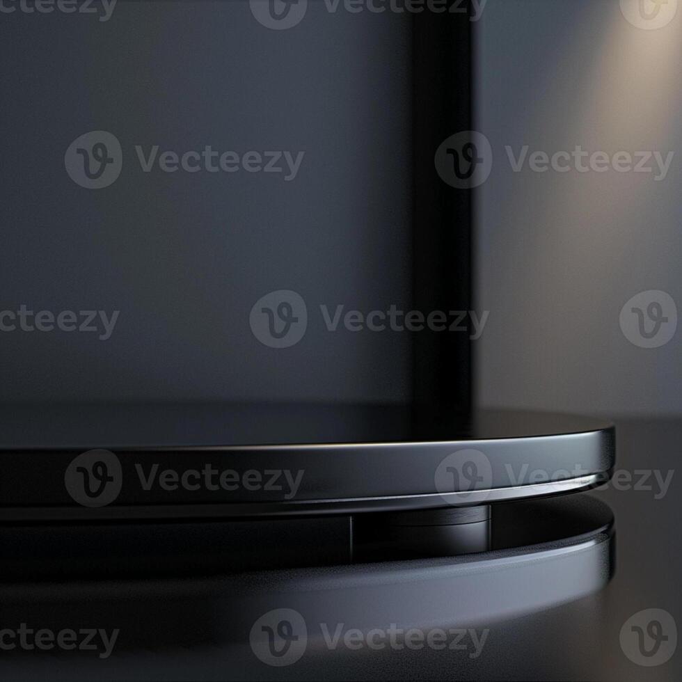 A black circular table with a light shining on it photo
