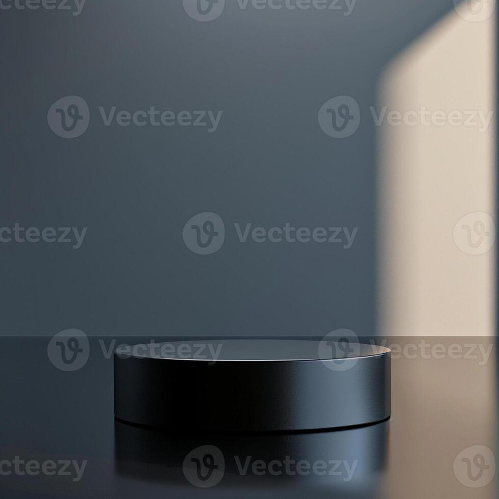 Black round table on a table with a light shining on it photo