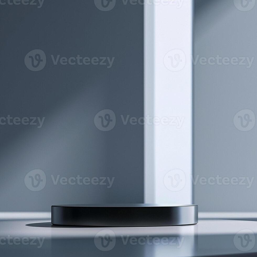 A black object sitting on a table in front of a window photo