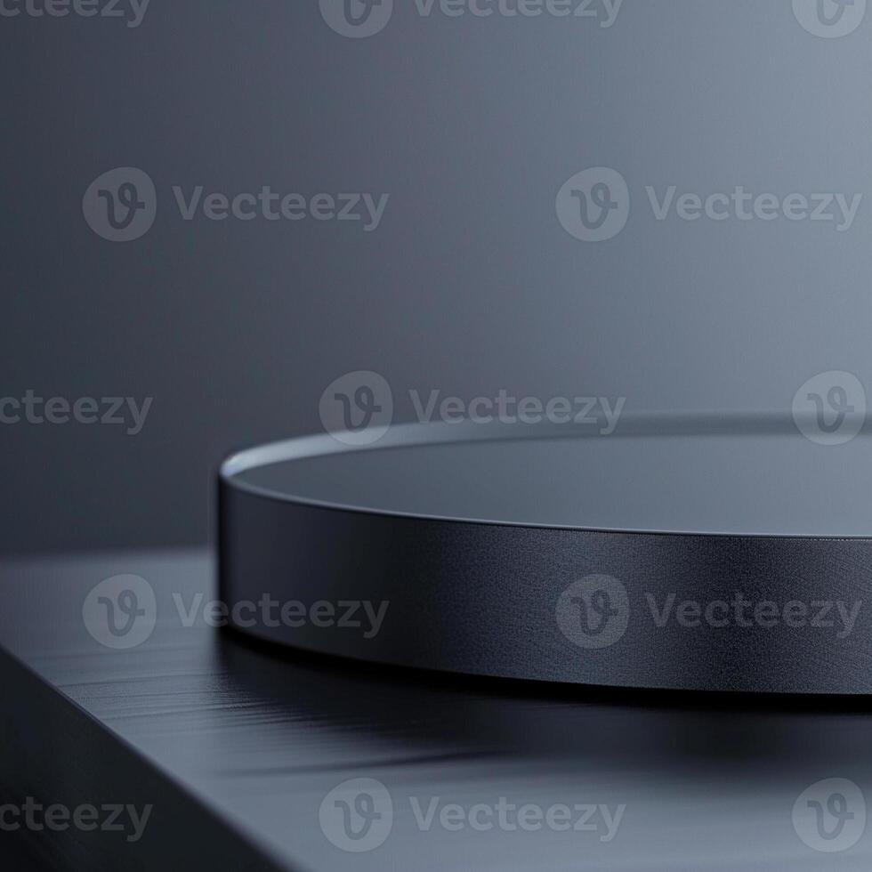 A black circular plate on a table photo