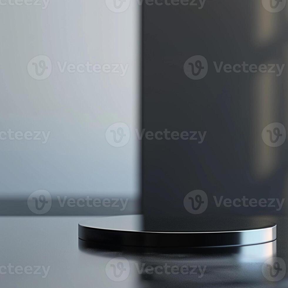 A black table with a round object on it photo