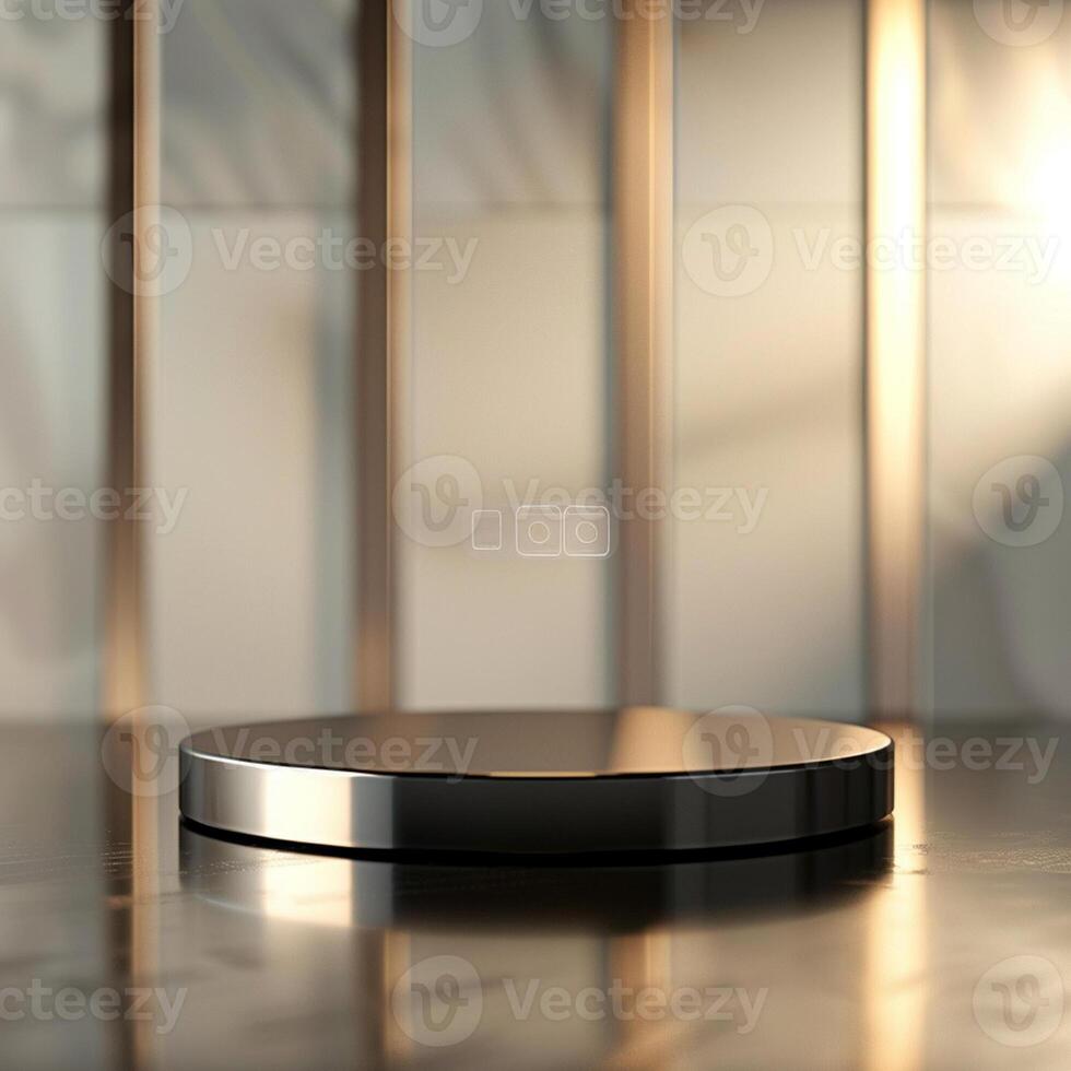 An empty black round table on a table photo