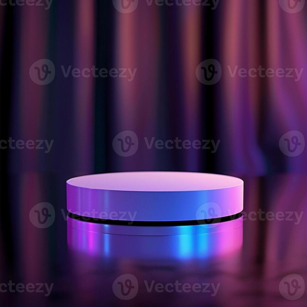 A round white object on a table with a purple light photo