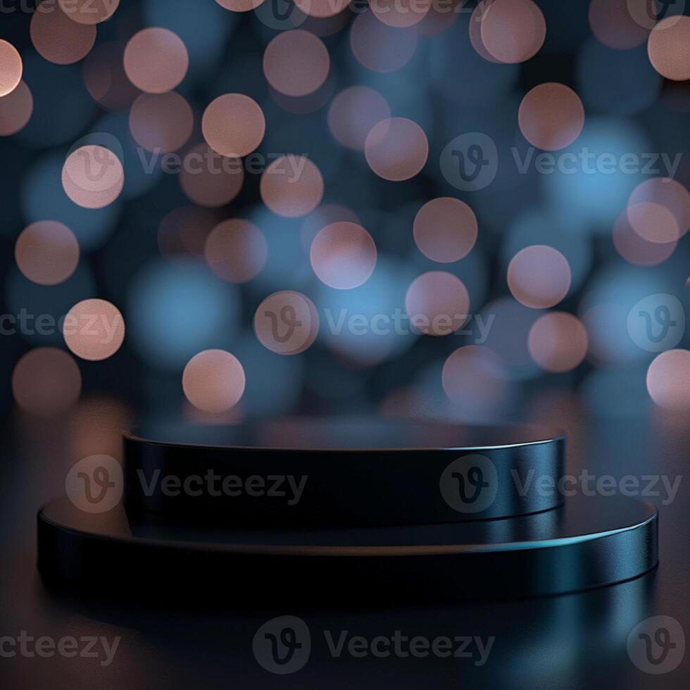 Black pedestal with lights on a dark background photo