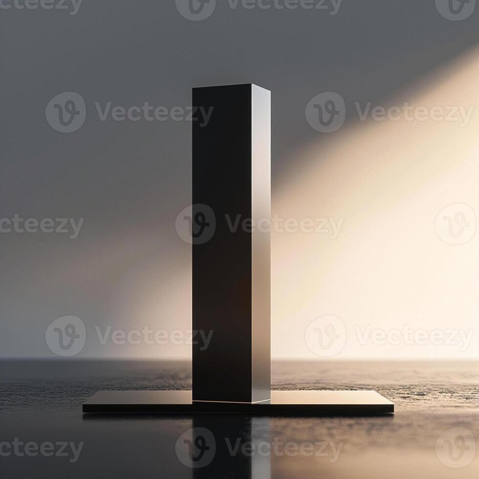 A black square on a table with a light shining on it photo