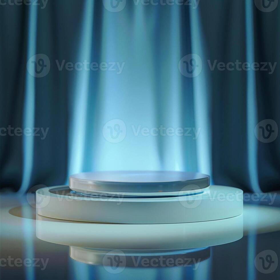 A podium with a white table on a dark background photo