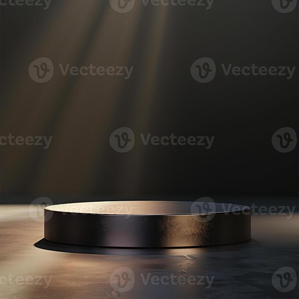 An empty podium in front of a dark room photo
