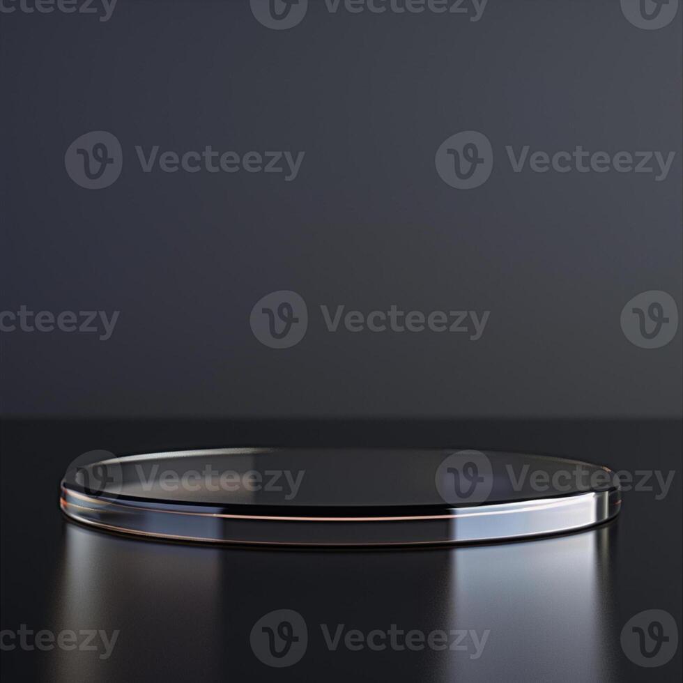 A glass plate on a table with a black background photo