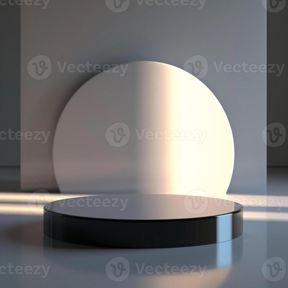 A white round table with a light shining on it photo