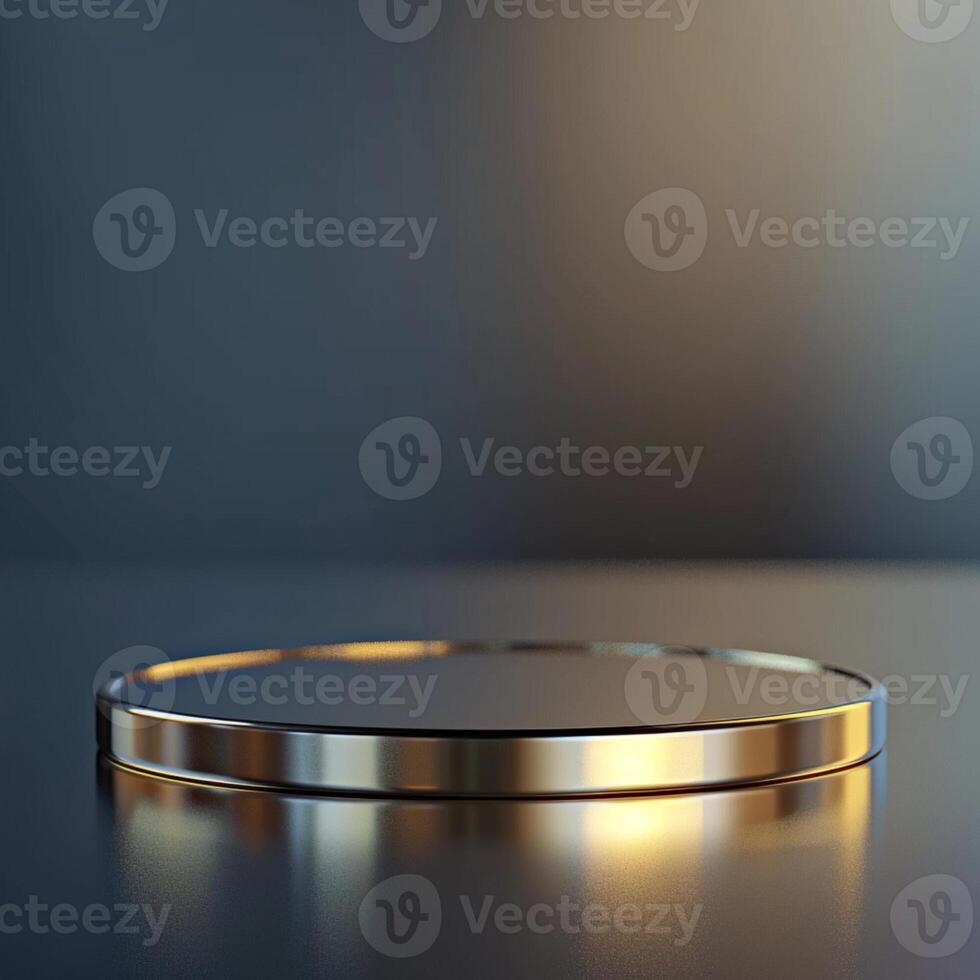A golden circular table with a light shining on it photo