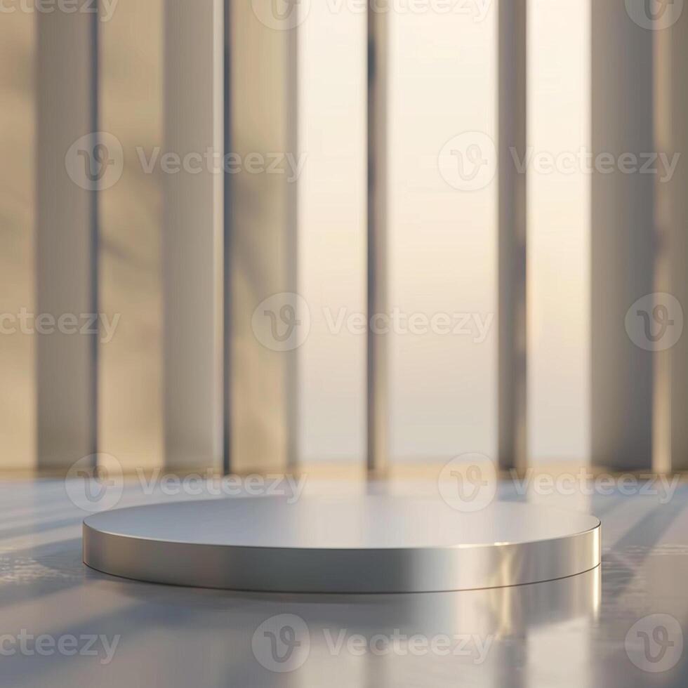 An empty podium in front of a window photo