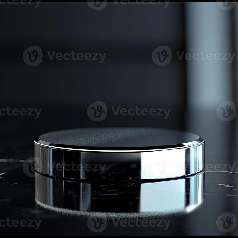 A black and white circular object sitting on a table photo