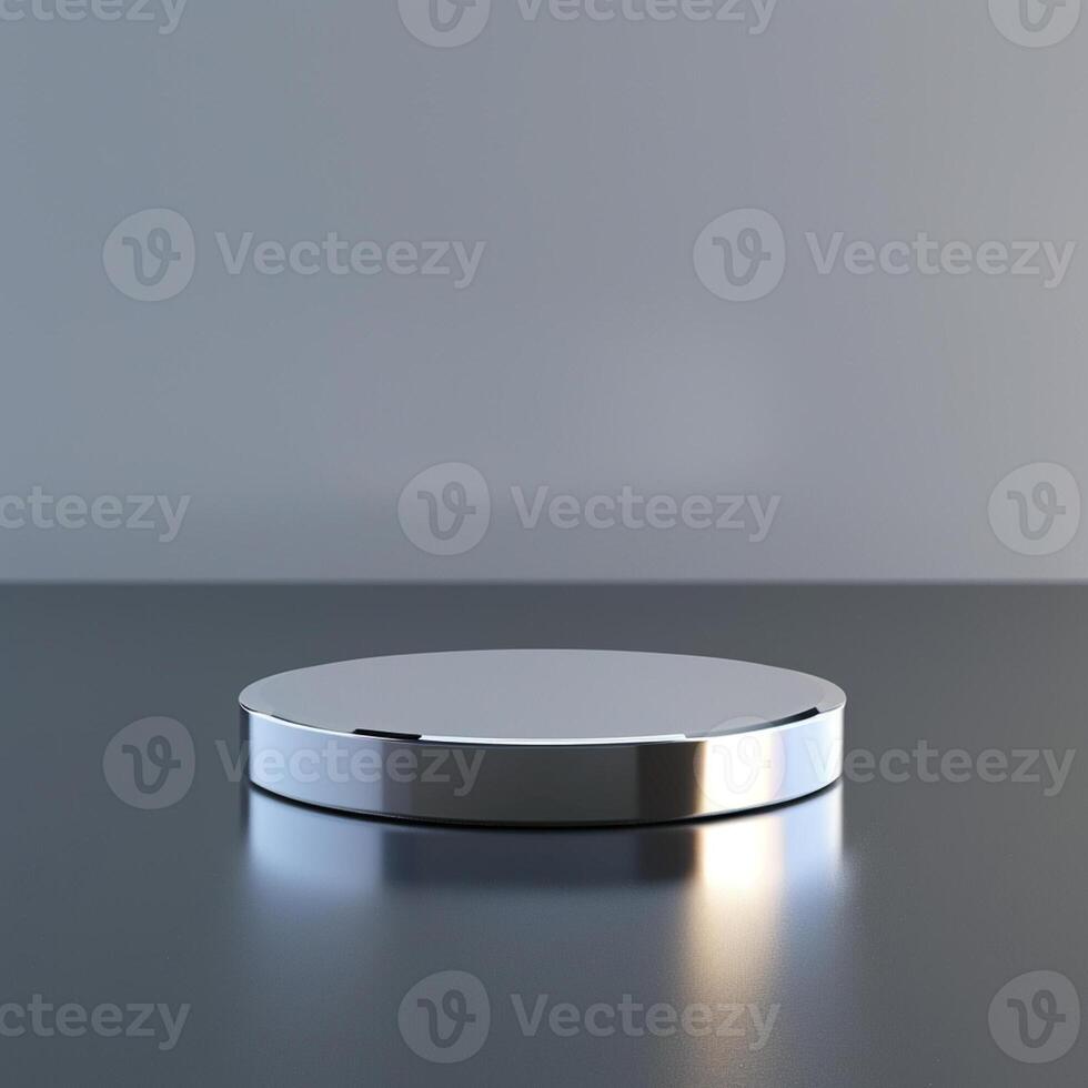 A silver object on a table with a light shining on it photo