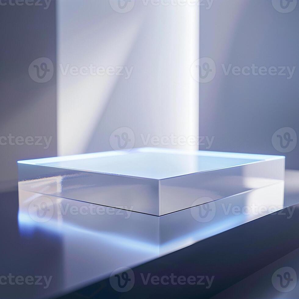 A glass table with a light shining on it photo