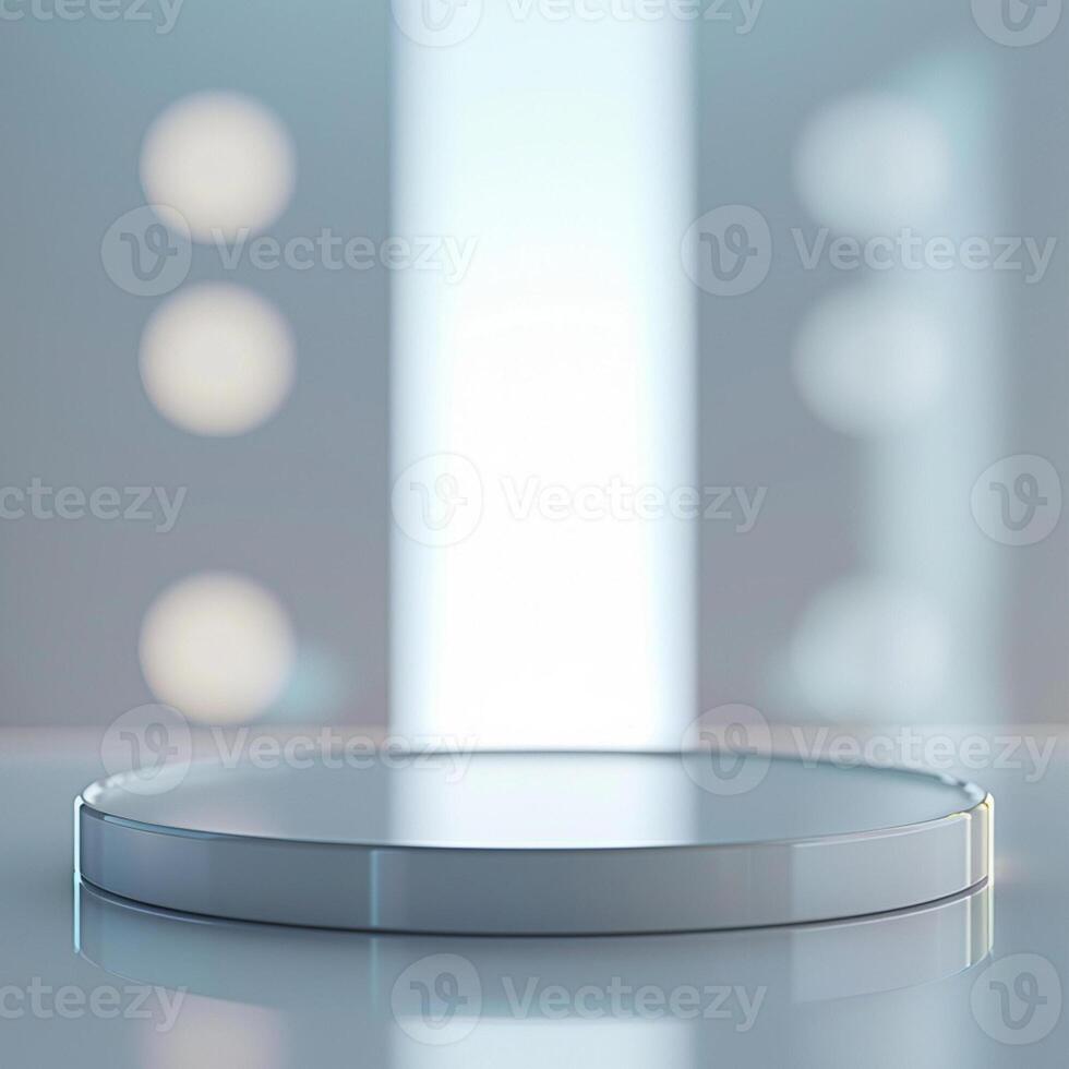 An empty round table with lights in the background photo