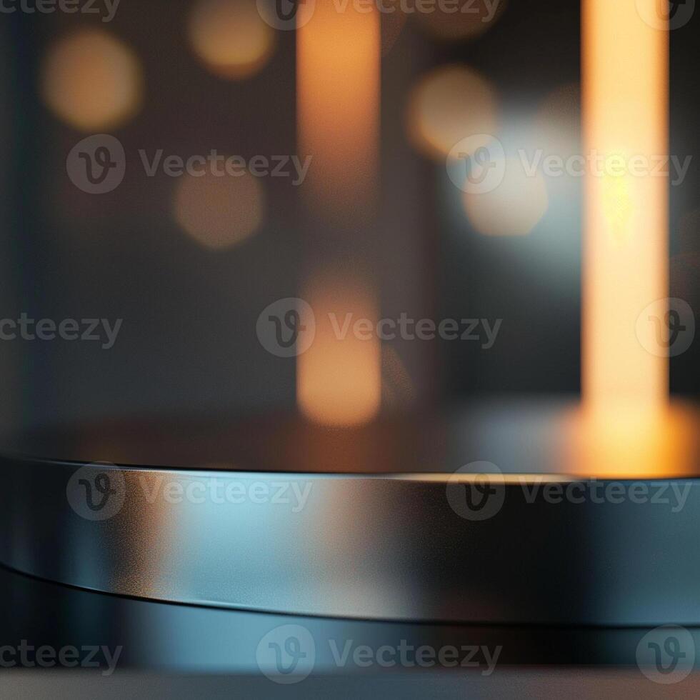 A close up of a metal table with a lit candle photo