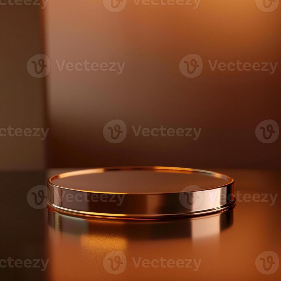 Round metal container on a table with a brown background photo