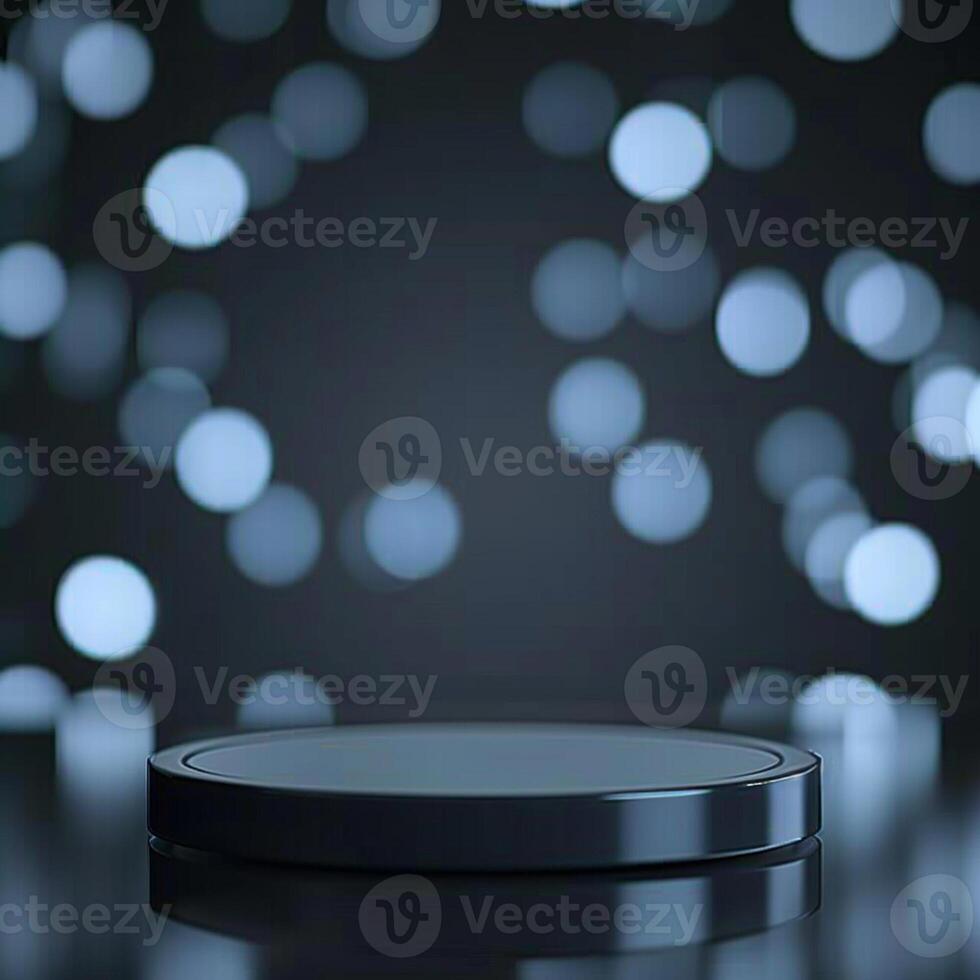 Black round table with lights in the background photo