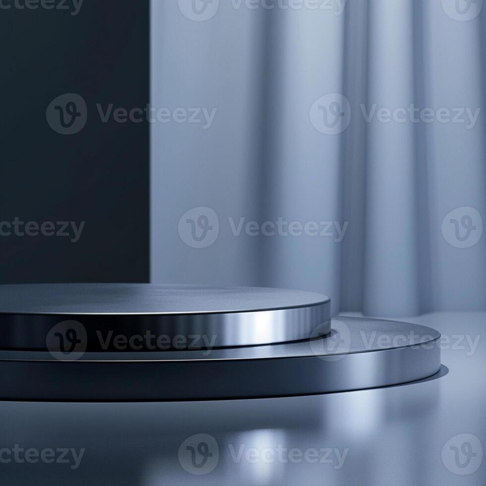 An empty podium with a silver top on a table photo