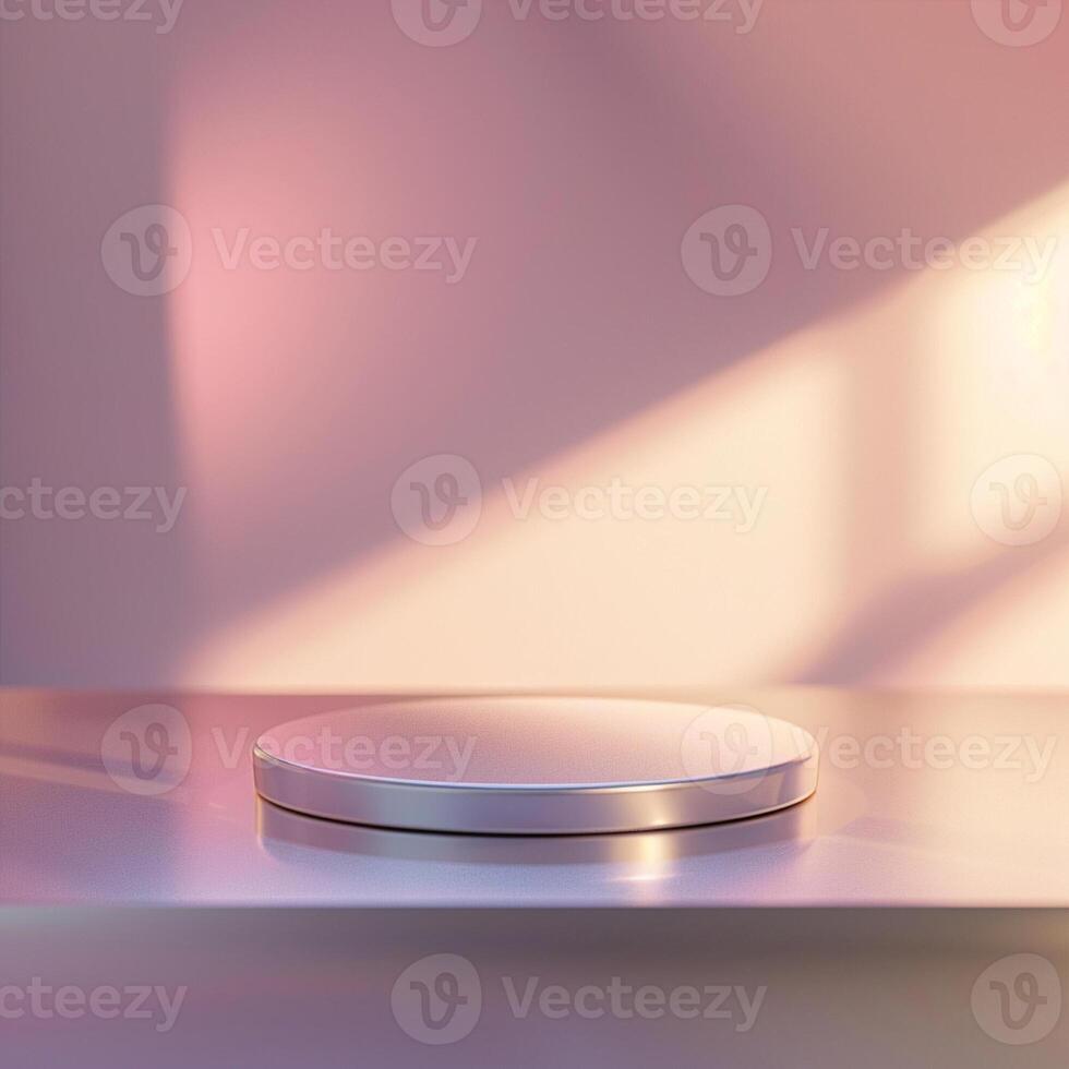A white table with a round object on it photo