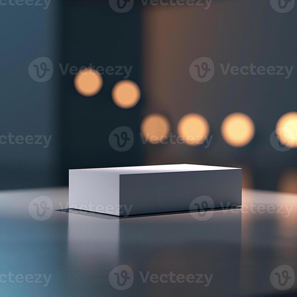 An empty box sitting on a table in front of a light photo