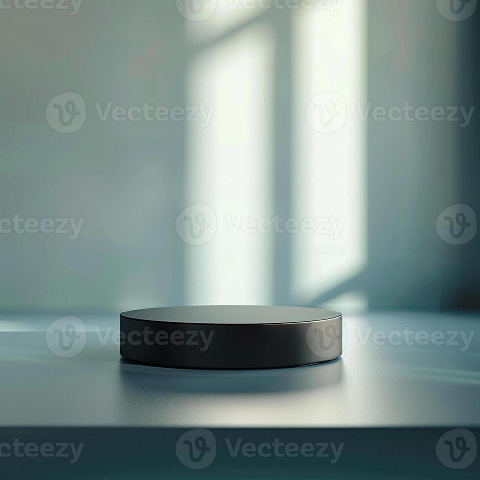 A black object sitting on a table in front of a window photo
