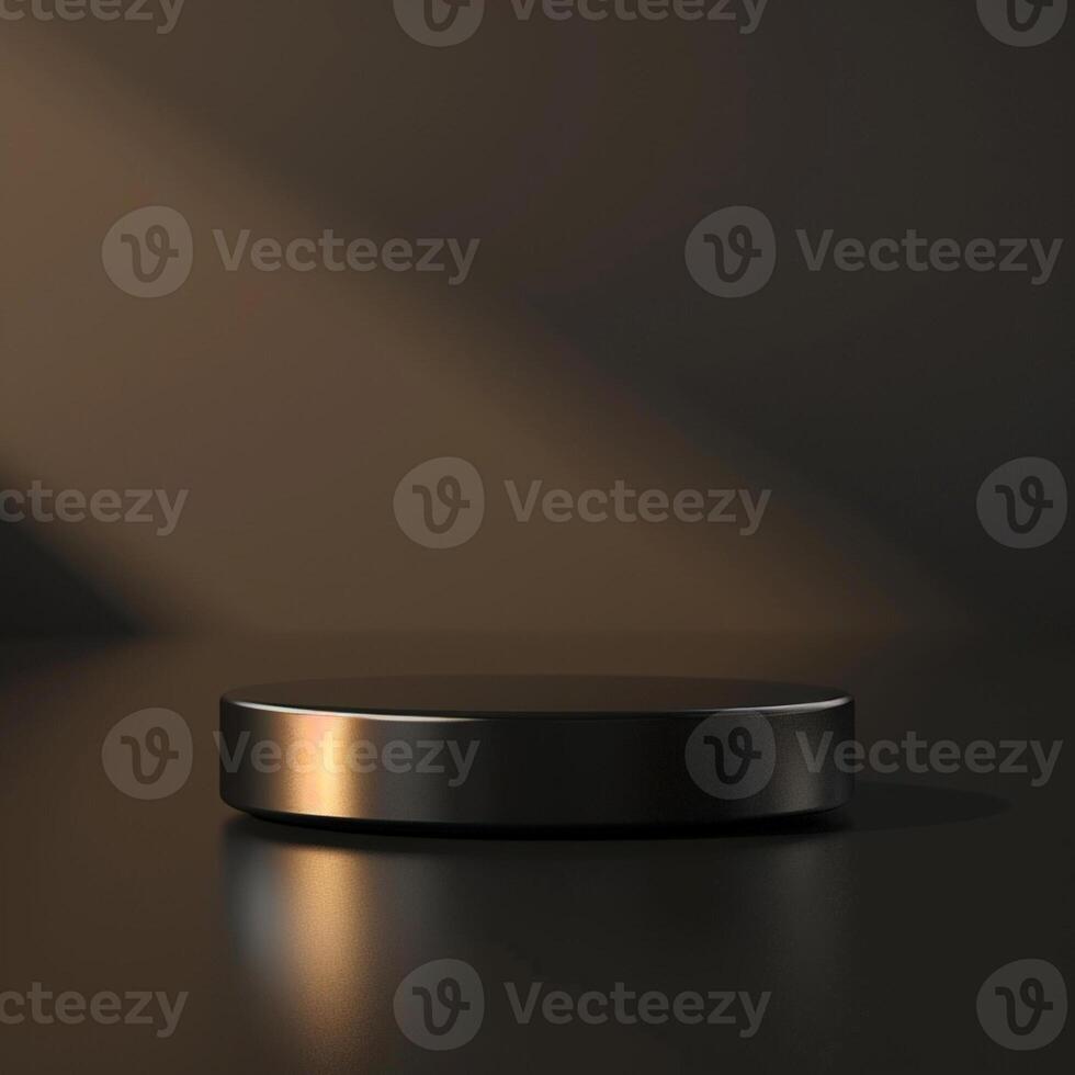 A black round table with a light shining on it photo