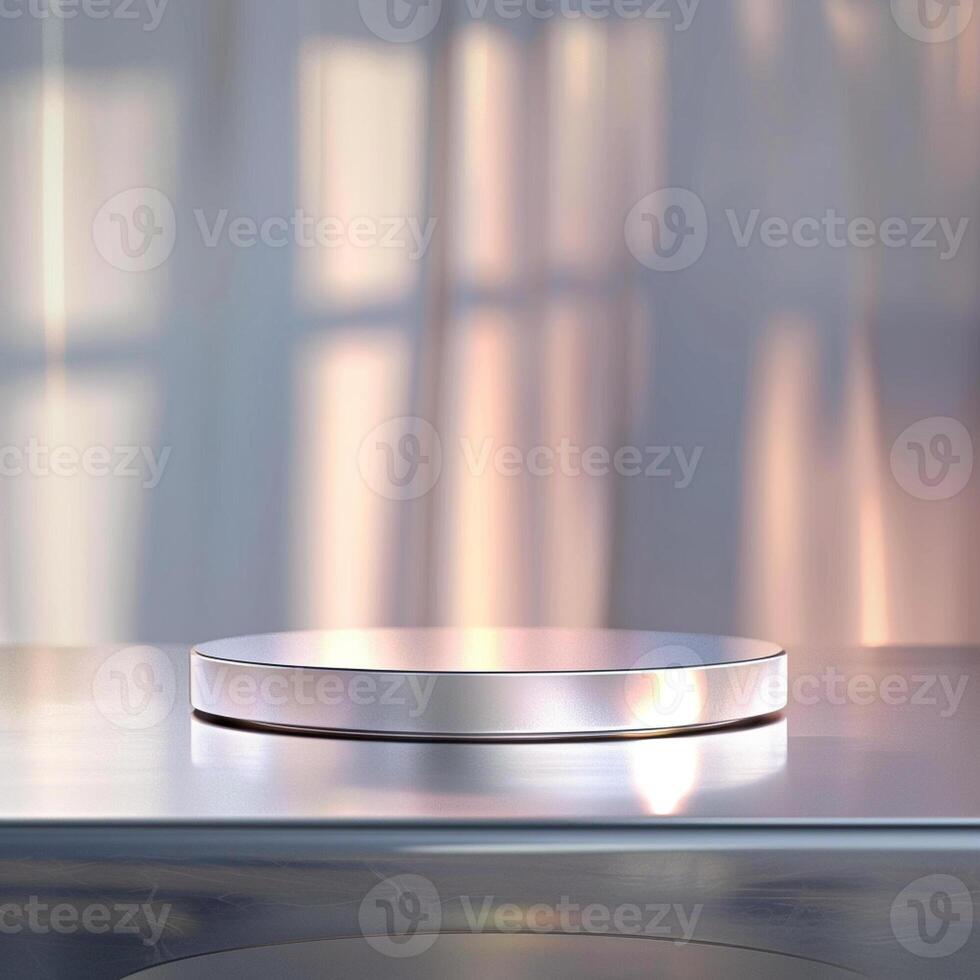 A white table with a silver surface on it photo