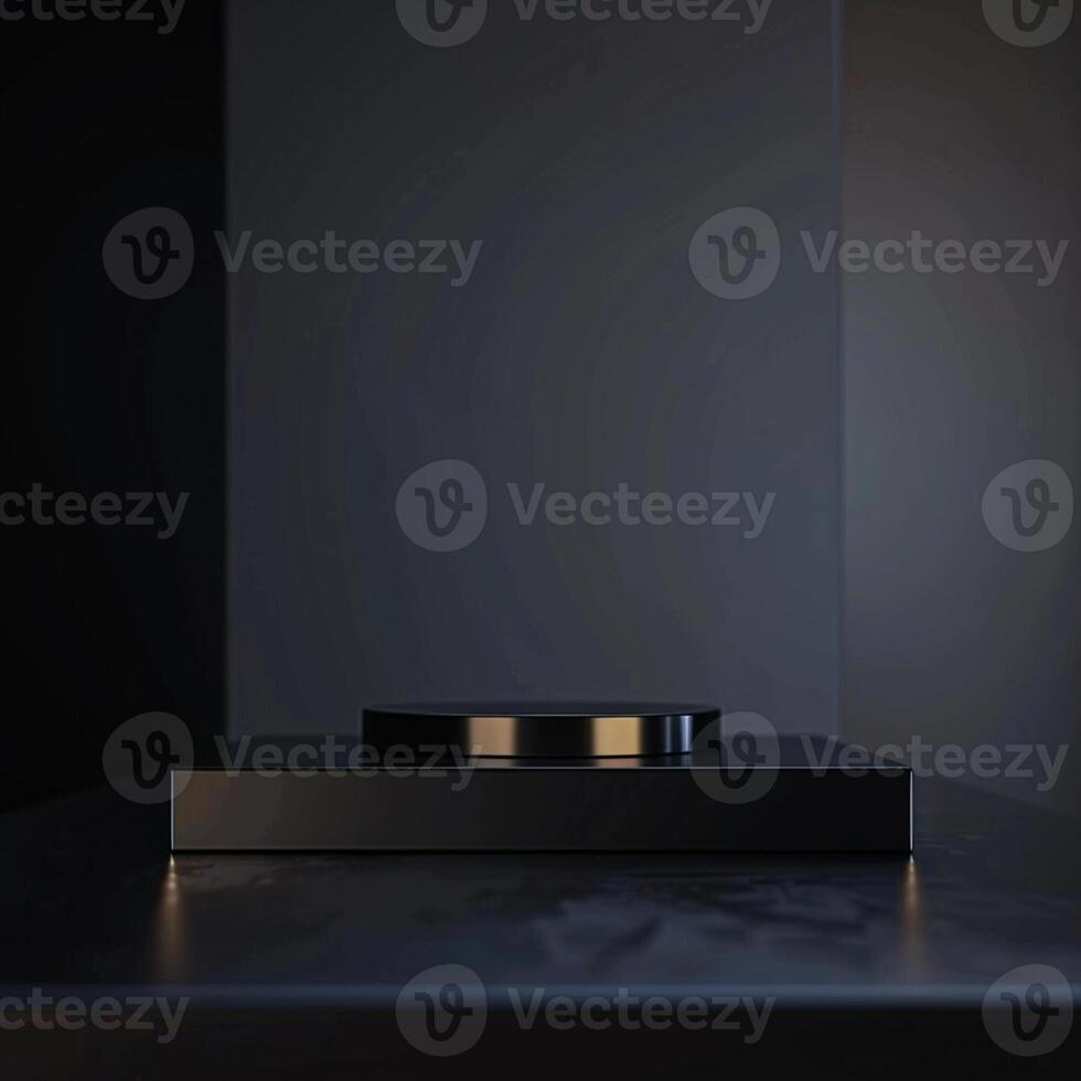 A black object on a table in front of a black wall photo