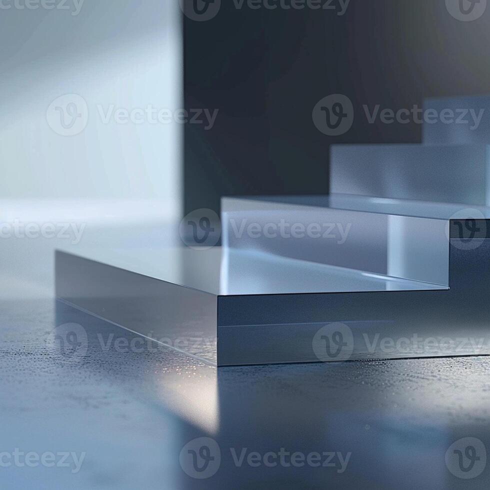 A metal staircase in a room with a light photo