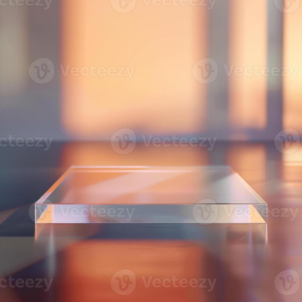 A glass table with a reflection of the sun photo