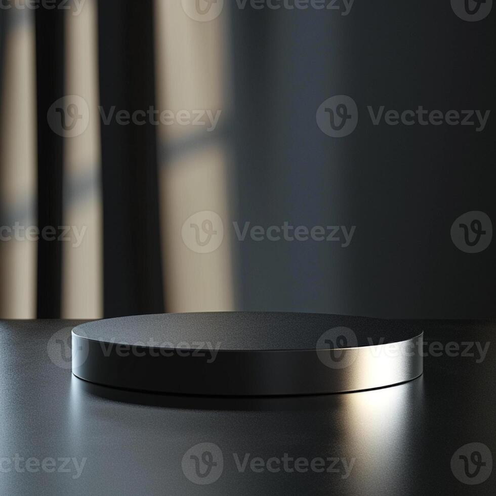 A black round table on a table with a light shining on it photo