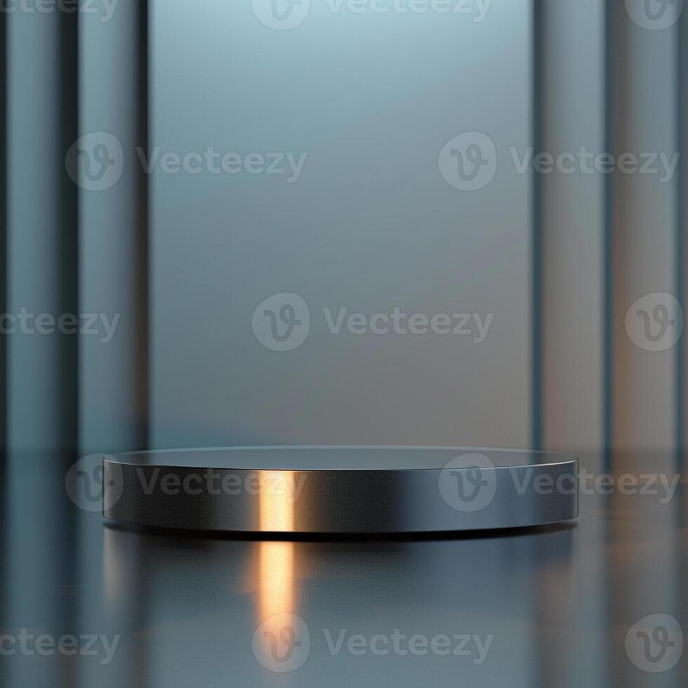 An empty podium in front of a wall photo