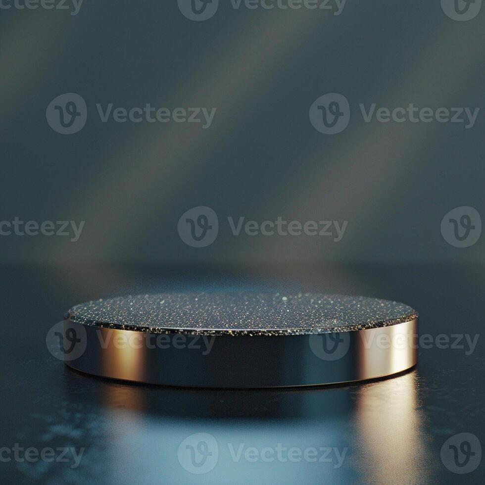 A black and silver circular object on a table photo