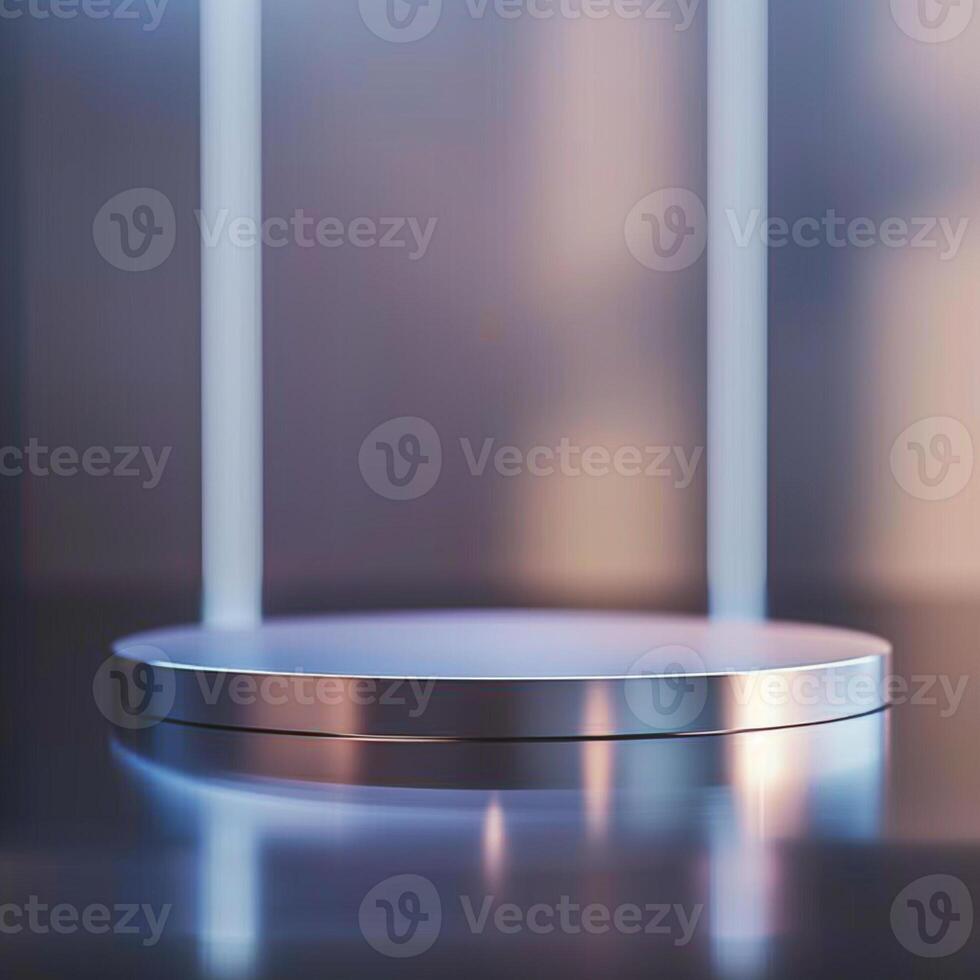 A round table with a silver surface on a table photo