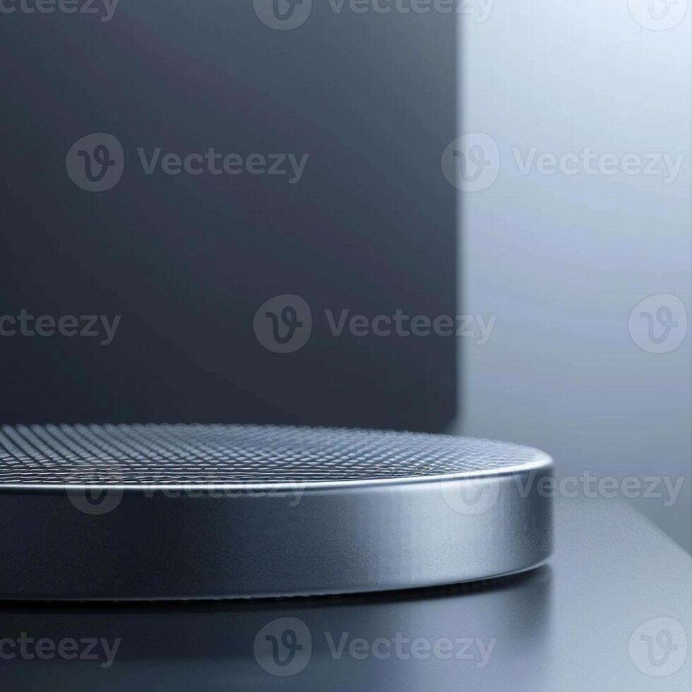 A black speaker sitting on top of a table photo