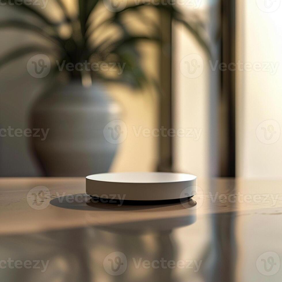 A white object sitting on a table in front of a window photo