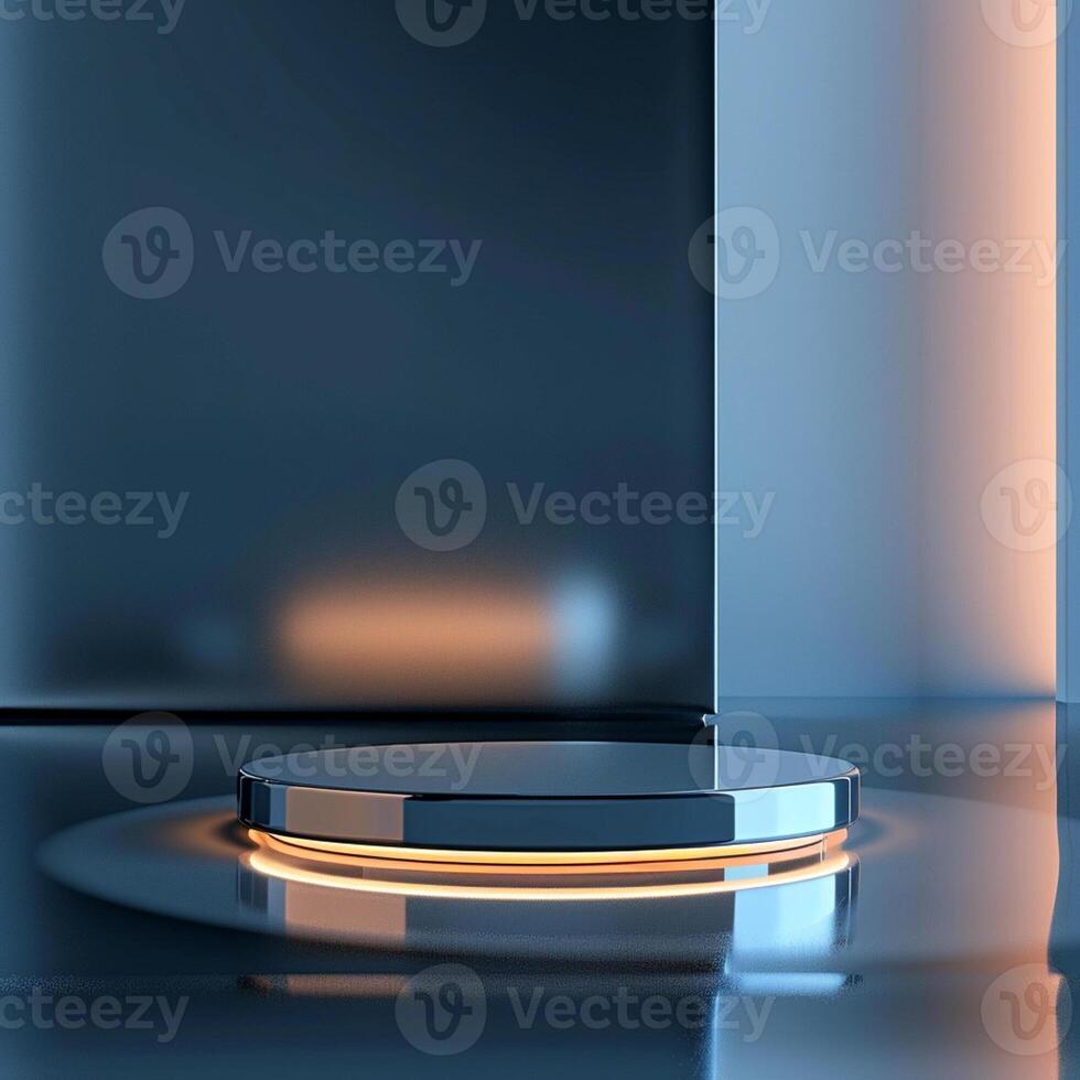 A modern glass table with a light on it photo