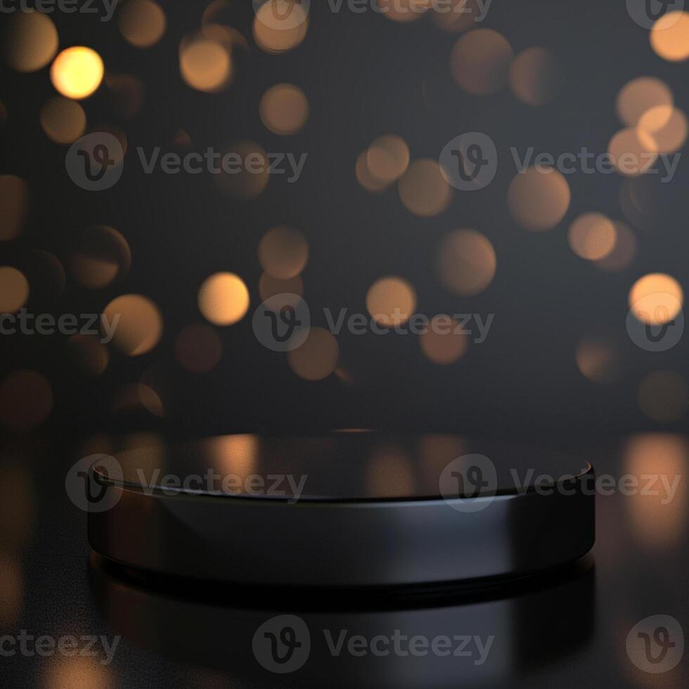 Black round table with lights on it photo