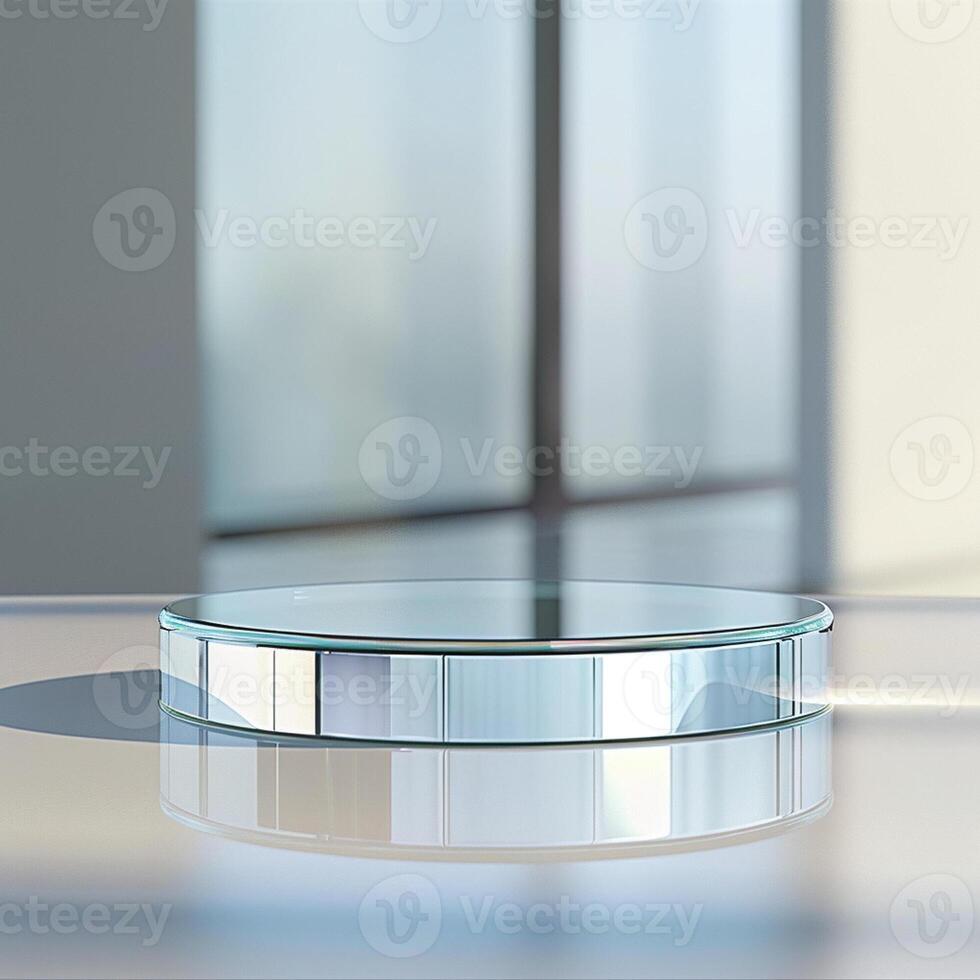 A glass table with a reflection of a window photo