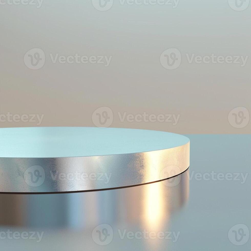 A round metal table with a reflection on it photo