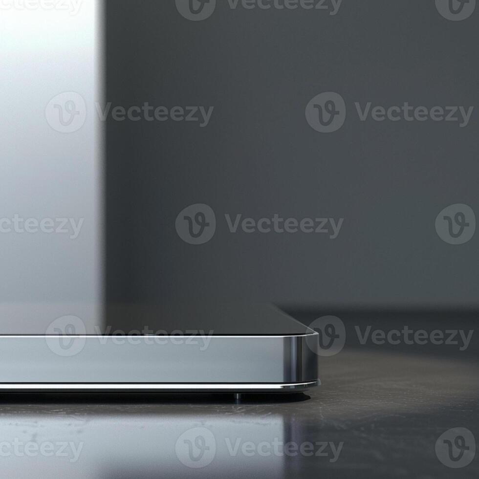 A silver and black electronic device sitting on a table photo