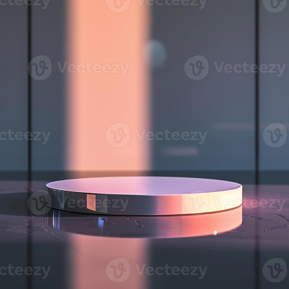 A white round table with a light shining on it photo
